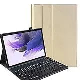 YHFZR Tastatur Hülle für Samsung Galaxy Tab S7 FE, [AZERTY] Ultradünn Flip Entfernbar Drahtloser Keyboardständer Ledertasche für Samsung Galaxy Tab S7 FE T730/T736B 12.4", Gold