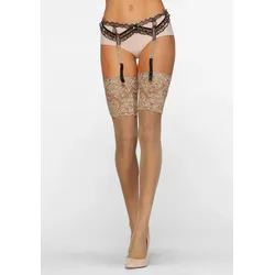 Halterlose Feinstrümpfe LASCANA, Damen, Gr. 36-38, beige (skin), Polyamid, Elasthan, normal, Socken, mit breitem Spitzenband