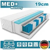 9 Zonen Matratze MED+ Memory Visco 90 x 200 x 19 cm Taschenfederkern | Rollmatratze mit waschbarem Bezug I H3