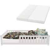 Juskys Kinderbett Naya 120 x 200 cm Kiefer massiv weiß