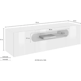 INOSIGN Lowboard Real Sideboards, Gr. B/H/T: 150 kompl. hochglanz lackiert", weiß (weiß hochglanz), B:150cm H:41cm T:40cm, FSC-zertifizierter Holzwerkstoff, Lowboard, mit 2 abgerundeten Türen,1 Klappe,die ein ovales offenes Fach bilden