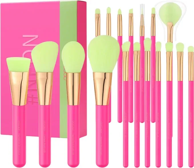 docolor Neon-Pink 18-teiliges Make-up-Pinsel-Set