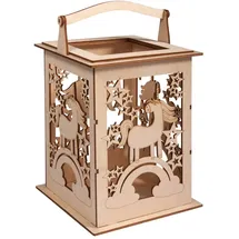 Rayher Laterne Einhorn, mit Griff, 15,3x15,3x26,5cm, Holzbausatz, 15-tlg.;Windlicht, für LED-Kerze, Lichterkette, FSC Mix Credit, 62892505, Natur