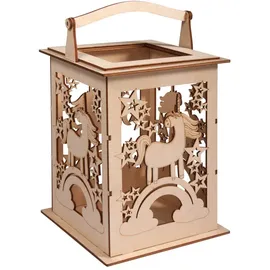 Rayher Laterne Einhorn, mit Griff, 15,3x15,3x26,5cm, Holzbausatz, 15-tlg.;Windlicht, für LED-Kerze, Lichterkette, FSC Mix Credit, 62892505, Natur