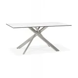 Esstisch Weiß Grau aus Metall und Glas | Moderner Esszimmertisch mit Marmoroptik | Industrieller Stil | 180x90x76,5 cm | Kadima Design