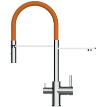 VIZIO 3 Wege Wasserhahn Küchenarmatur FL mit 360° Schwenkbarem Auslauf Abnehmbare 2 Strahl Handbrause Verchromt Orange