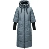 Navahoo Damen, Langer Wintermantel mit Rippstrickärmel
