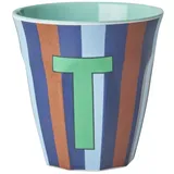 Rice Melamin Buchstabenbecher gestreift, T, blau