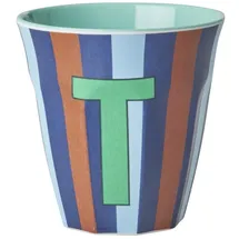 Rice Melamin Buchstabenbecher gestreift, T, blau