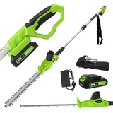 FOONNUN Elektro Teleskop Heckenschere, Akku-Stab-Heckenschere, 41 cm Schnittläng, 20 V, Verstellbarer Teleskopstiel bis 2,4 Meter Höhe, Inklusive 2.0 Ah Akku und Ladegerät