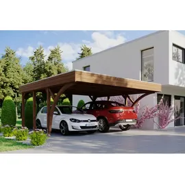 SKANHOLZ Carport Friesland 5,57 x 5,55 m nussbaum inkl. 2 Einfahrtsbögen