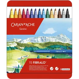 Caran d'Ache - FIBRALO Aquarelle Filzstifte in Metallbox - 15 Stück (Verpackung kann variieren)