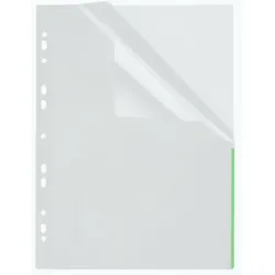 FolderSys Index Sichthülle, PP, A4, EURO-Lochung transparent, Indexstreifen grün,
