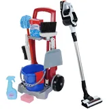 Theo Klein 6098 Putzwagen I Leicht zu montieren I 9-teiliges Zubehör inkl. Spielzeug-Staubsauger, Besen, Wischmop, Eimer u.v.m. I Spielzeug für Kinder ab 3 Jahren