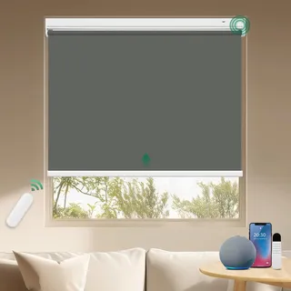 Allesin Wiederaufladbare Verdunklungsrollo ohne Bohren, B65 x H130 cm Anthrazit, Elektrische Rollo Innen, 100% Verdunkelung Sonnenschutz Smart Rollo mit Fernbedienung Kompatibel Alexa