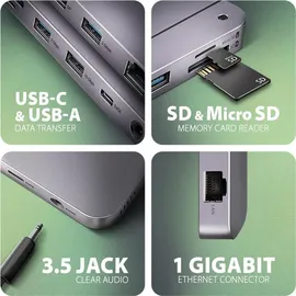 AXAGON HMC-12GM2 Hub USB 3.2 Gen 2 (3.1 Gen 2) Type-C, 100 W, 3,5 mm