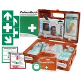 HM Arbeitsmedizin Verbandskoffer/Verbandskasten (K) -Paket 1- Erste Hilfe nach aktueller DIN 13157 für Betriebe -DSGVO- INKL. PERFORIERTEM VERBANDBUCH + Folienaufkleber