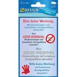 Briefkasten Aufkleber, Folie, Schriftzug "Keine Werbung", rot, blau, weiß, schwarz, 4 Aufkleber