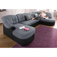 Wohnlandschaft DOMO COLLECTION "Flores auch in Leder-Bezug, B/T/H: 293/180/86 cm, U-Form" Sofas Gr. B/H/T: 293cm x 84cm x 182cm, Microfaser PRIMABELLE-Struktur, Recamiere links, mit Bettfunktion-ohne Federkern, silberfarben (schwarz/silberfarben) wahlweise mit Bettfunktion, Federkern