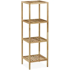 Relaxdays Badregal Walnuss, HBT 113x35,5x35,5 cm, 4 Ablagen, quadratisch, Standregal Küche, Badezimmer Regal Holz, natur