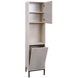 Mendler Hochschrank HWC-O42, Badschrank Badregal Badezimmer Schrankfächer Wäschekorb, MDF Melamin 174x39x30cm ~ Holzoptik beige