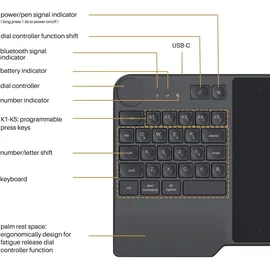 Huion Grafiktablett Huion Inspiroy Keydial KD200 Bluetooth, 8192 Druckstufen