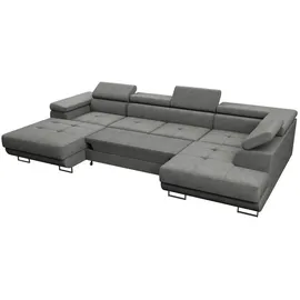 Sofnet Wohnlandschaft Caris U mit Schlaffunktion und einstellbare Kopfstützen, Ecksofa mit zwei Bettkästen, Couch, Sofa, Bettsofa (Graphit (Kronos 22), Ecksofa Links)
