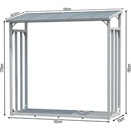Quick Star Kaminholzregal Aluminium 185 x 70 x 185 cm mit Wetterschutz Grau/Transparent