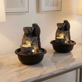 GLOBO 2x Tischbrunnen Zimmerbrunnen Wohnzimmer LED Warmweiß Schwarz Aufbau H 19 cm