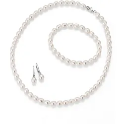 Schmuckset FIRETTI "Multipack Schmuck Geschenk Silber 925 Halskette Armband Ohrstecker", bunt (silberfarben, weiß), Schmuck-Sets, Damen, Silber 925 (Sterlingsilber), Nylon, Seide, Perlen, Made in Germany - mit Süßwasserzuchtperlen