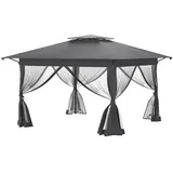 HENGMEI Gartenpavillon Pavillon 4x4m Partyzelt Doppelstöckige Schutzabdeckung Metall Pop-Up Faltpavillon mit 4 Moskitonetz Seitenteilen Hinterhof Gazebo Pergola für Party, Marktstand (Anthrazit)