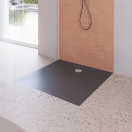 Kaldewei Superplan ZERO 1534-5, Duschwanne mit Wannenträger extraflach, 100x100cm, 353447982666 Farbe: cool Grey 80 mit Secure Plus