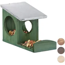 Relaxdays Eichhörnchen Futterhaus, Kobel aus Holz, wetterfestes Metall Dach, zum Aufhängen, Garten Futterstation, grün,