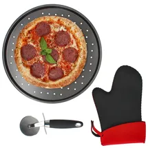 Mambocat Pizzablech 1 x Blech, 1 x Pizzaschneider & 1 x Handschuh