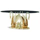 Casa Padrino Luxus Barock Esstisch mit Glasplatte Elfenbein / Gold 190 cm - Made in Italy
