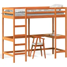 vidaXL Hochbett mit Schreibtisch Wachsbraun 75x190cm Massivholz Kiefer
