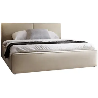 Mirjan24 Polsterbett Santos, Doppelbett mit Bettkasten, Ehebett, Gasdruckfeder, Lattenrost (Farbe: Manila 02, Größe: 200x200 cm) - Beige