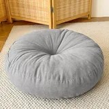 BJWU Rundes Bodenkissen, 40 x 40 cm, großes Cord-Bodenkissen, Meditationskissen für Erwachsene, dekorative runde Kissen für Yoga, Wohnzimmer, Balkon und Outdoor, Tatami (Hellgrau)