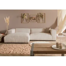 Massivmoebel24 Ecksofa 304x164x69 Ottomane links Cord elfenbein VALENCIA