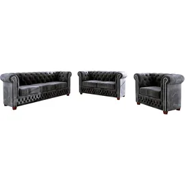 s-style möbel SITZGARNITUR 3+2+1 Chesterfield Lauren Schwarz Samt