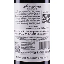 Allesverloren Wine Estate Allesverloren Shiraz 2018