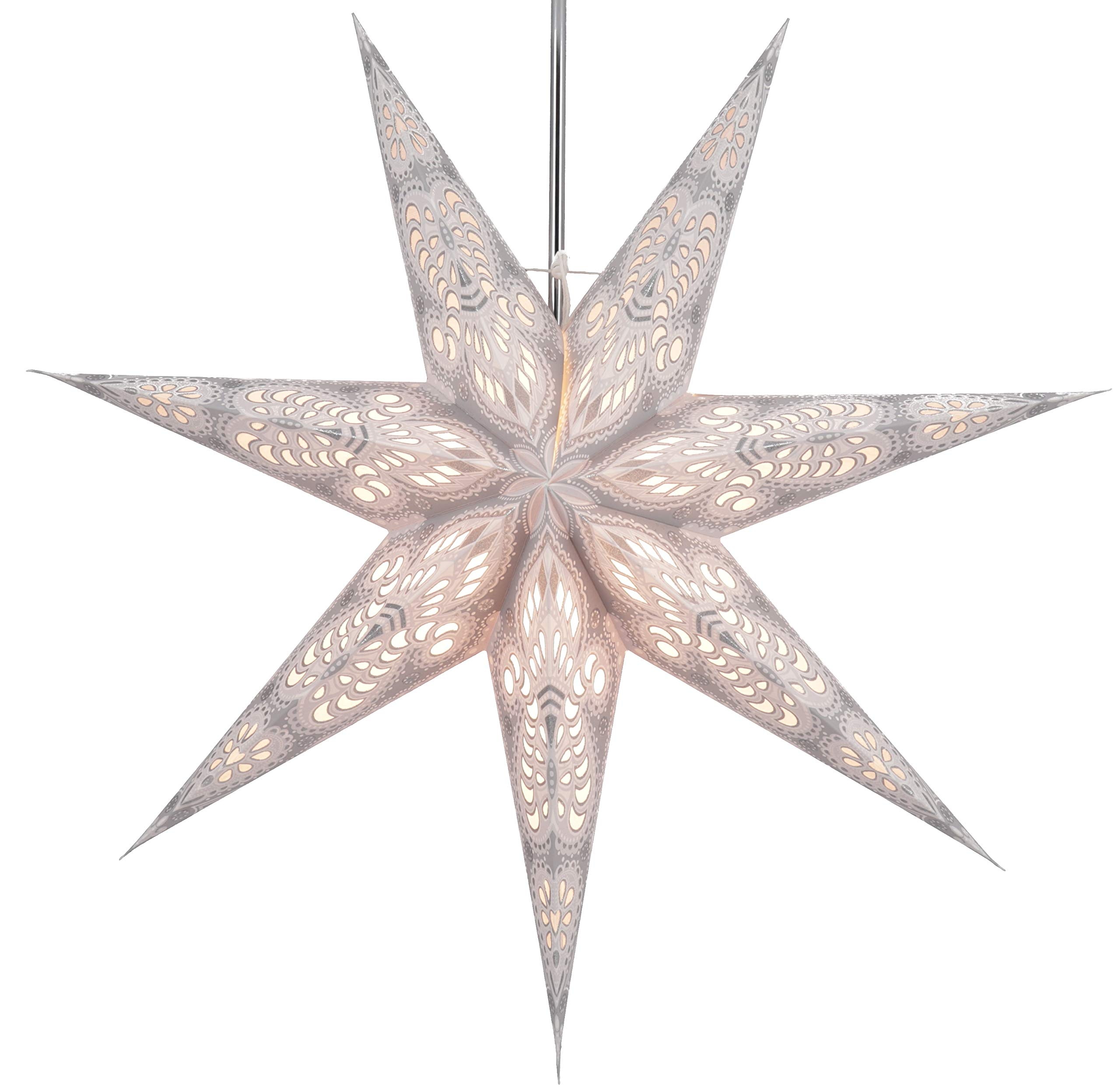 GURU SHOP Faltbarer Advents Leucht Papierstern, Weihnachtsstern 60 cm - Menora 7 Nature, Star Fensterdeko