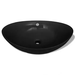 Keramik Waschbecken Keramikspülen Überlauf Oval | vidaXL : Farbe - Schwarz