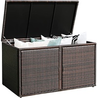 GOPLUS 335L Polyrattan Auflagenbox, Kissenbox Aufbewahrungsbox mit 2 Ablagen & Deckel, Gartenschrank für Garten, Balkon, Terrasse (Braun)