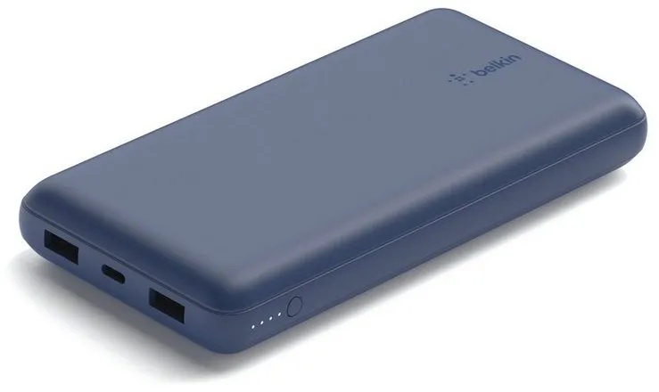 Belkin BoostCharge 20.000mAh Powerbank 15 Watt zum Laden von 3 Geräten Powerbank, 1x USB-C, 2x USB-A, Power für bis zu 78 Stunden blau