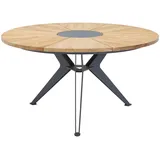 Gartentisch, Anthrazit, Teak, Holz, Metall, Teakholz, massiv, rund, X-Form, 140x76x140 cm, Gartenmöbel, Gartentische, Gartentische