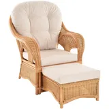 Krines Home Relaxsessel Rattan Sessel Palm Rattanmöbel Lounge Wohnzimmersessel mit Polster (Relaxsessel mit Hocker), Wintergarten Sessel mit Hocker gelb