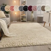 Paco Home Hochflor Teppich Wohnzimmer Fellteppich Kunstfell Flauschig beige 160x220 cm - Beige