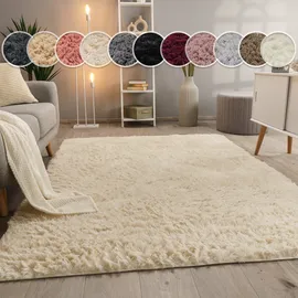 Paco Home Hochflor Teppich Wohnzimmer Fellteppich Kunstfell Flauschig beige 160x220 cm - Beige