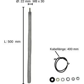 feueranker Stab Magnesium Opfer Anode Ø 22 26 33 mm / Länge 500 mm / M8 isoliert